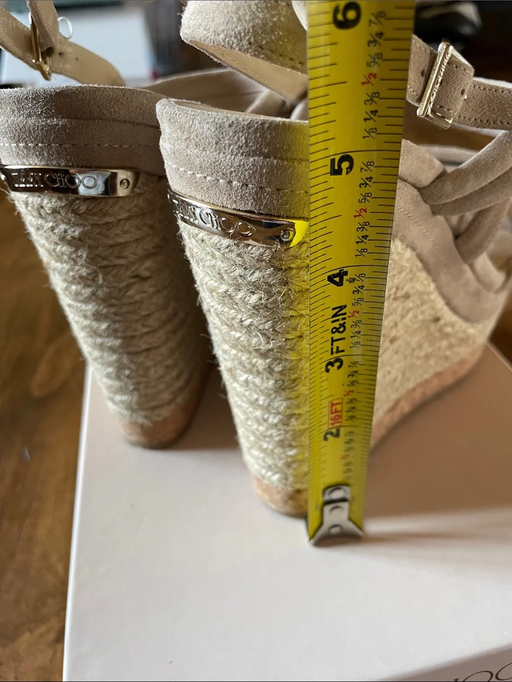 JIMMY CHOO Tan Nomad Nadym Suede Espadrille Platform Sandal 37